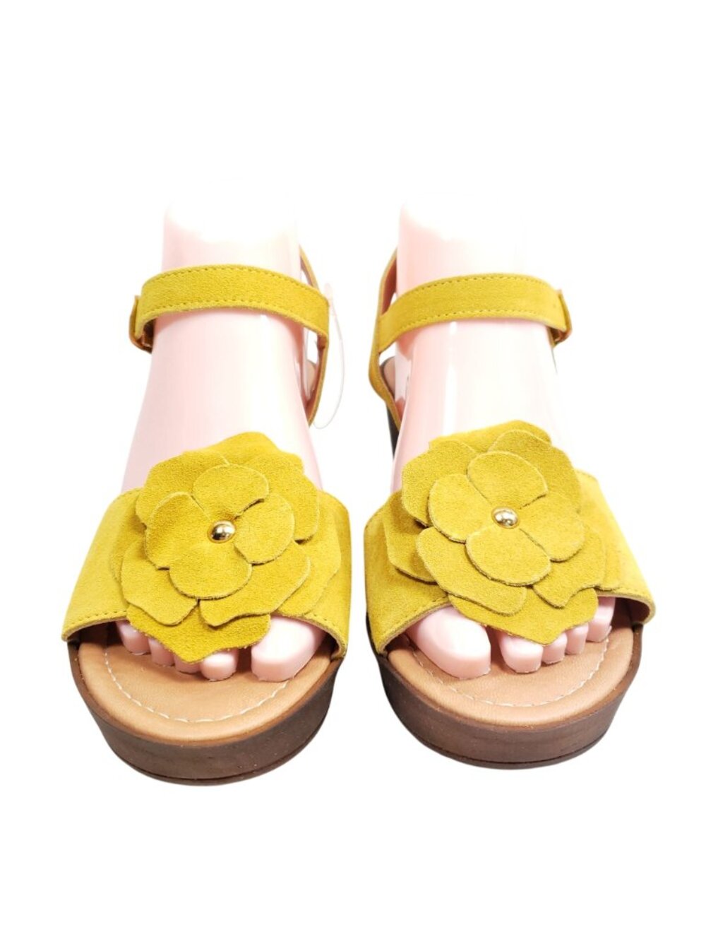 Mariella Wedge Heel Sandals Women's 7 Gold Faux Suede Leather - Picture 6 of 8